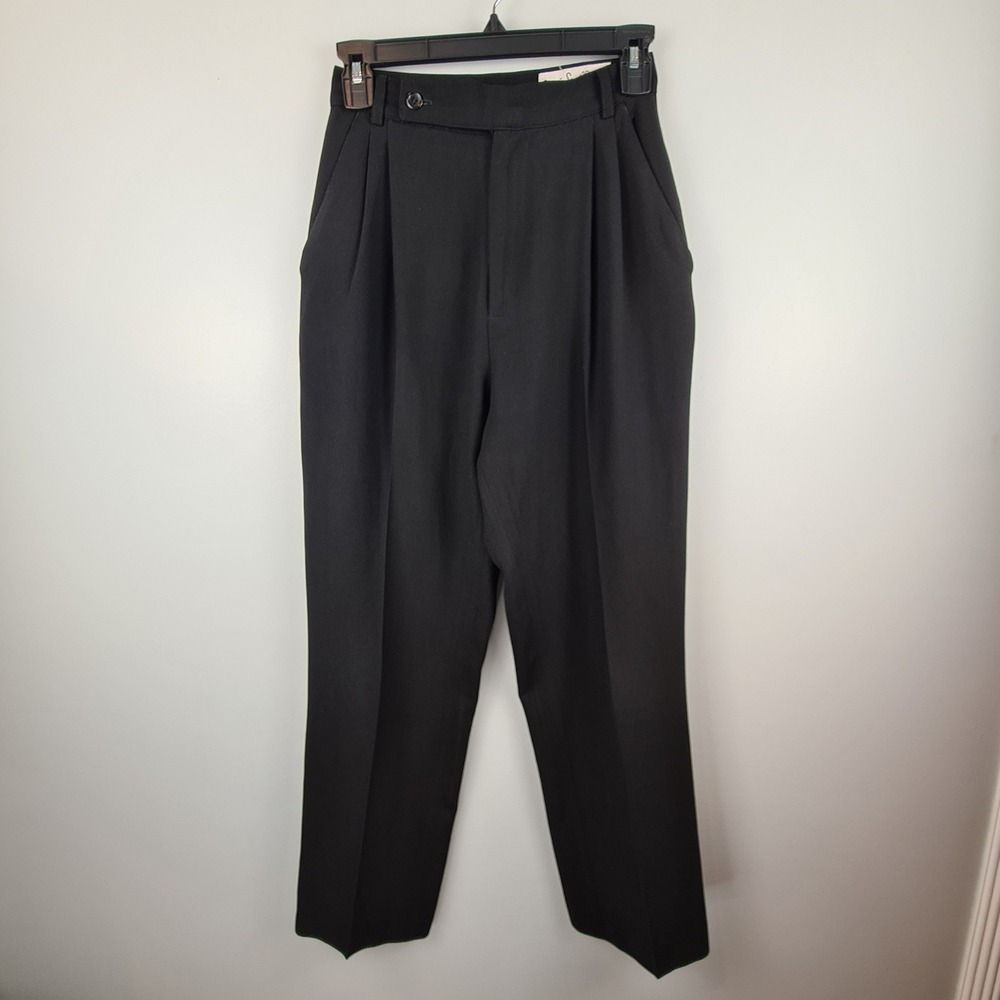 Giorgio Sant Angelo Vtg 2 Black Pleated High Rise Straight Leg Trousers Pants
